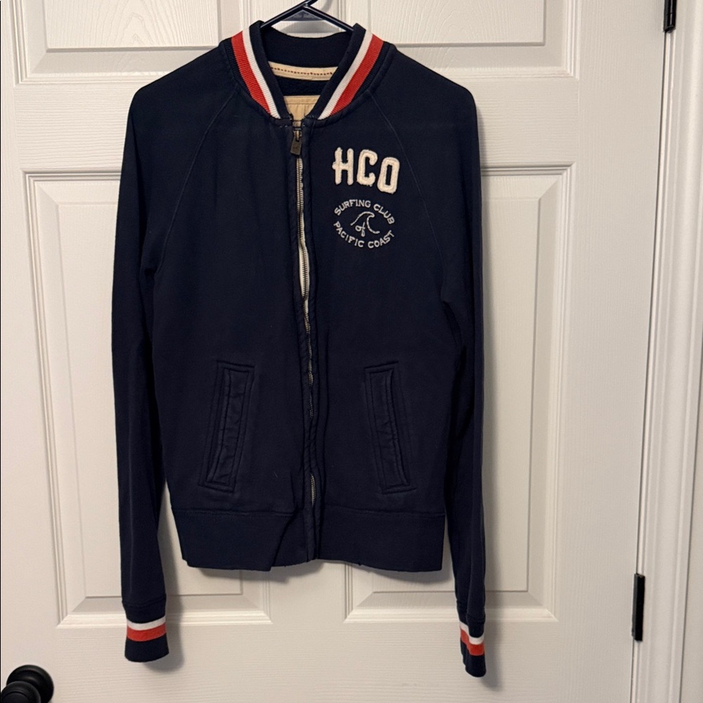 Hollister Navy Performance Zip Jacket with Red & White Trim